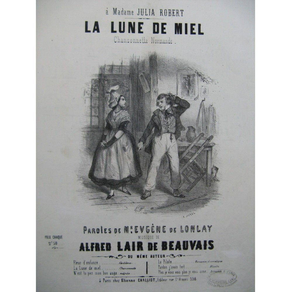 LAIR DE BEAUVAIS Alfred La Lune de Miel Chanson Normande Chant Piano ca1850
