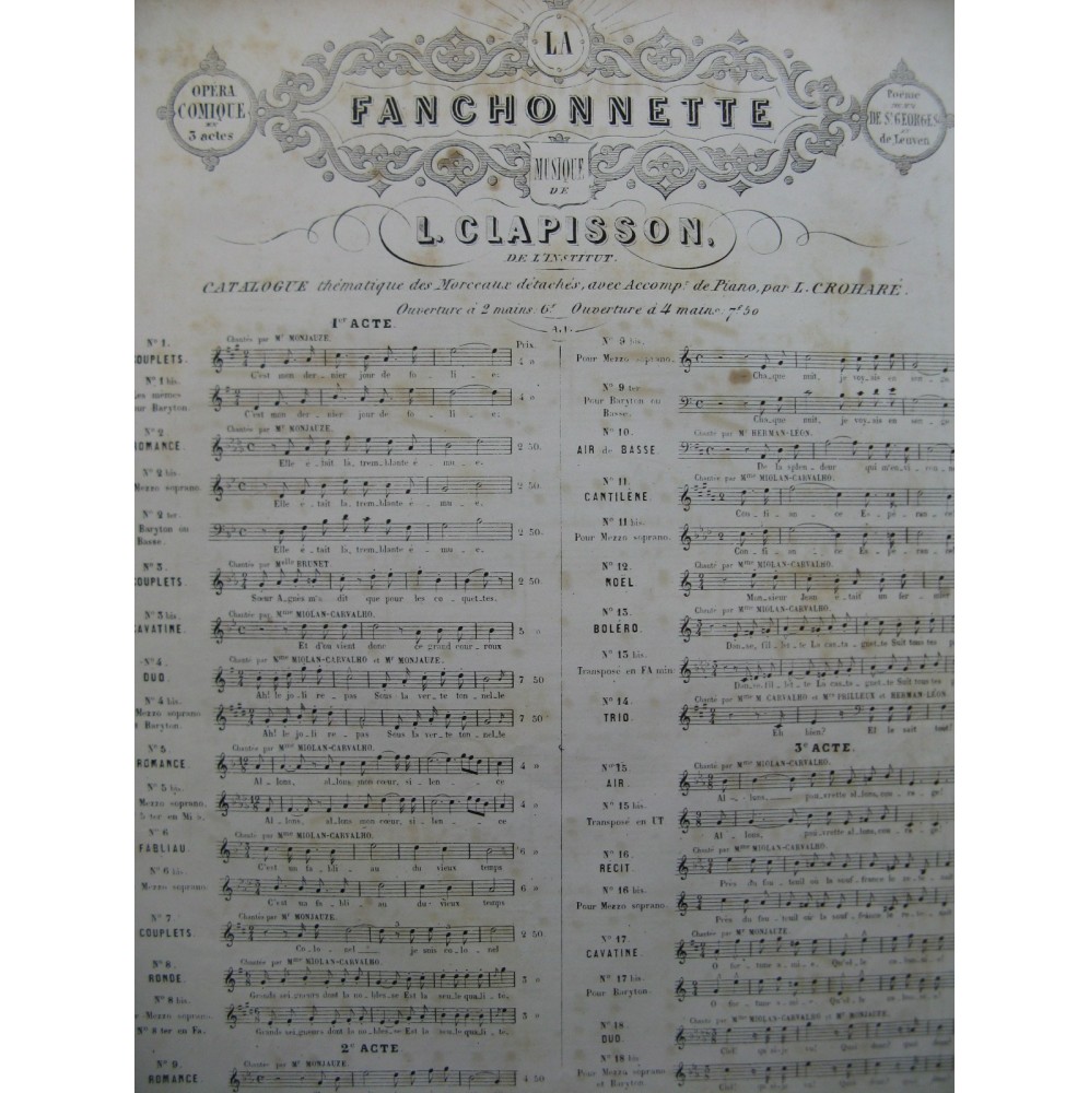 CLAPISSON Louis La Fanchonnette No 2 bis Romance Chant Piano XIXe