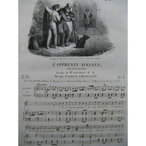 LHUILLIER Edmond L'Apprenti Aveugle Chant Piano ca1830