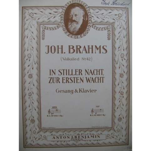 BRAHMS Johannes In Stiller Nacht Chant Piano