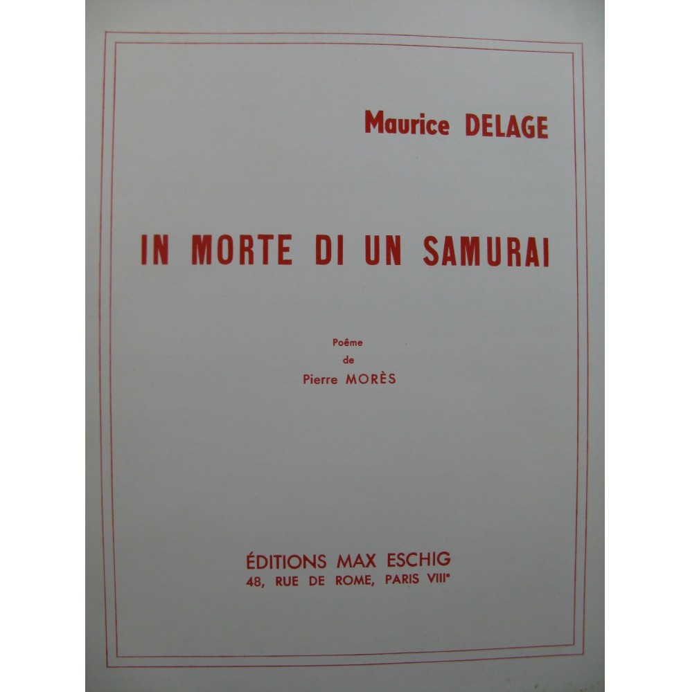 DELAGE Maurice In Morte di un Samurai Chant Piano 1952