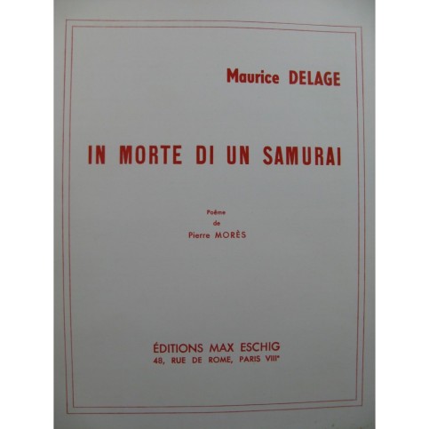 DELAGE Maurice In Morte di un Samurai Chant Piano 1952
