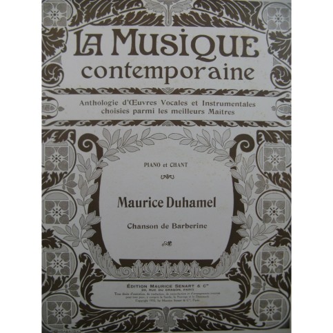 DUHAMEL Maurice Chanson de Barberine Piano Chant 1913