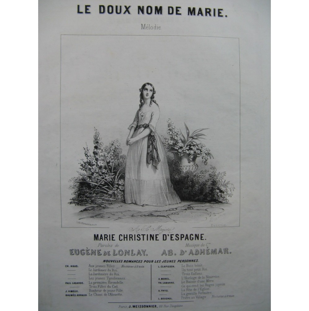 D'ADHÉMAR Ab. Le Doux Nom de Marie Chant Piano ca1835