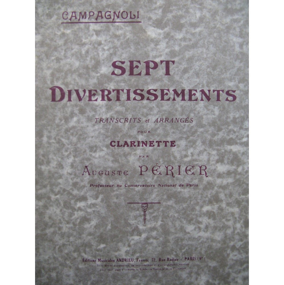 PÉRIER Auguste Sept Divertissements de Campagnoli Clarinette 1924