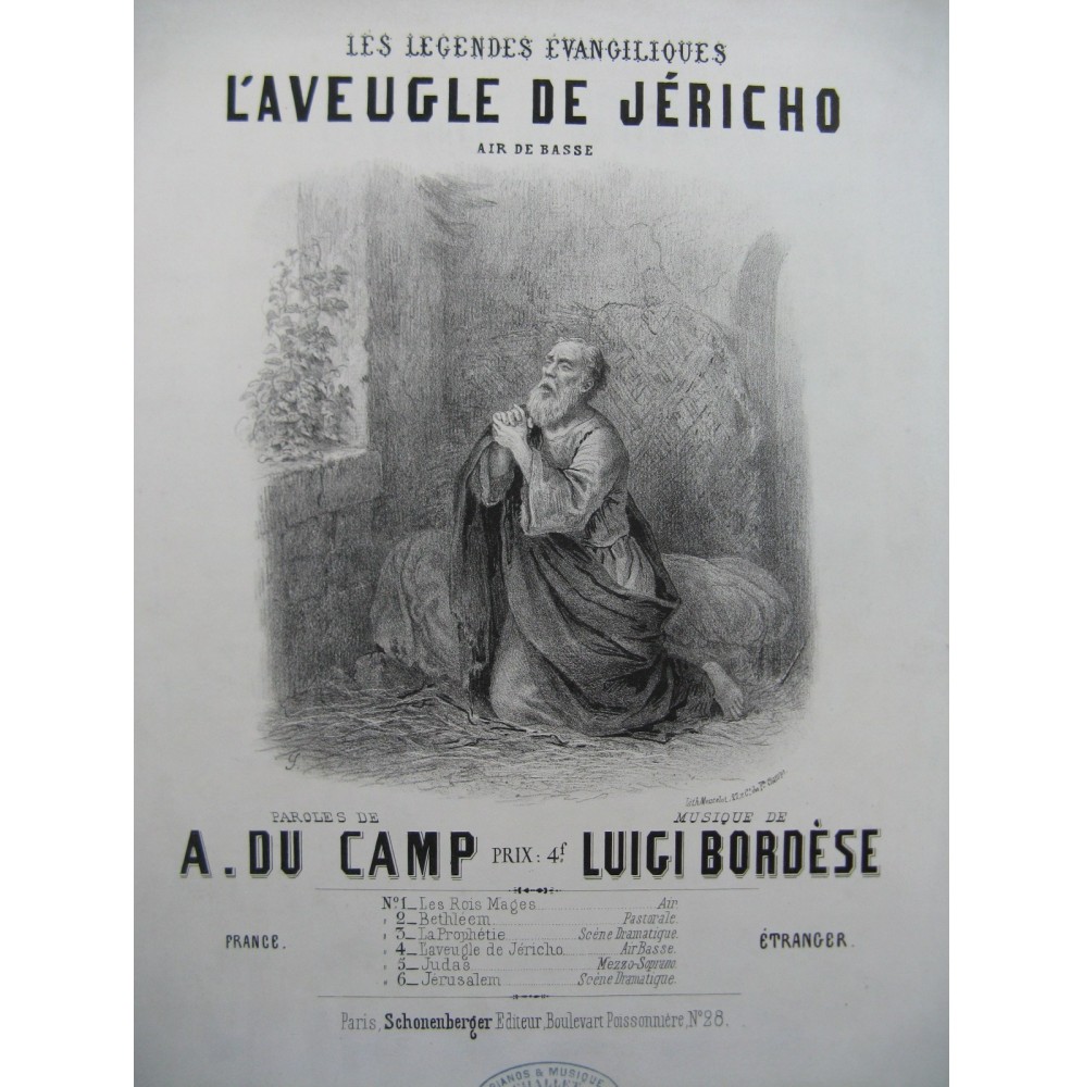 BORDESE Luigi L'Aveugle de Jéricho Chant Piano ca1860
