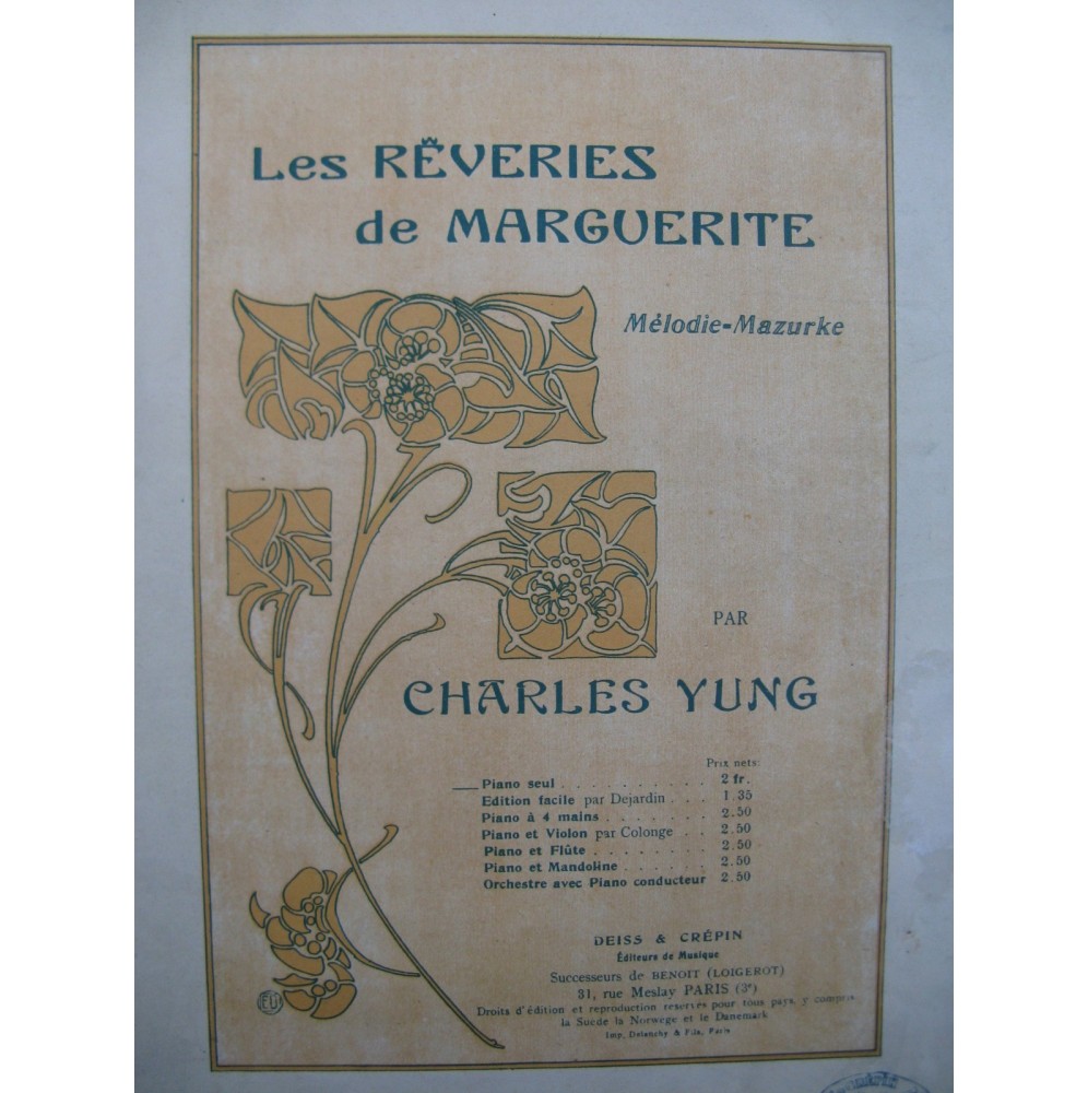 YUNG Charles Les Rêveries de Marguerite Piano 1923