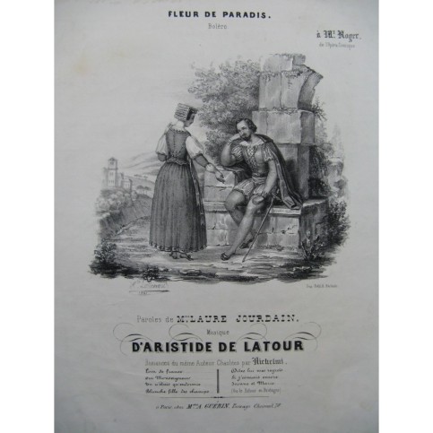 DE LATOUR Aristide Fleur de Paradis Chant Piano 1841