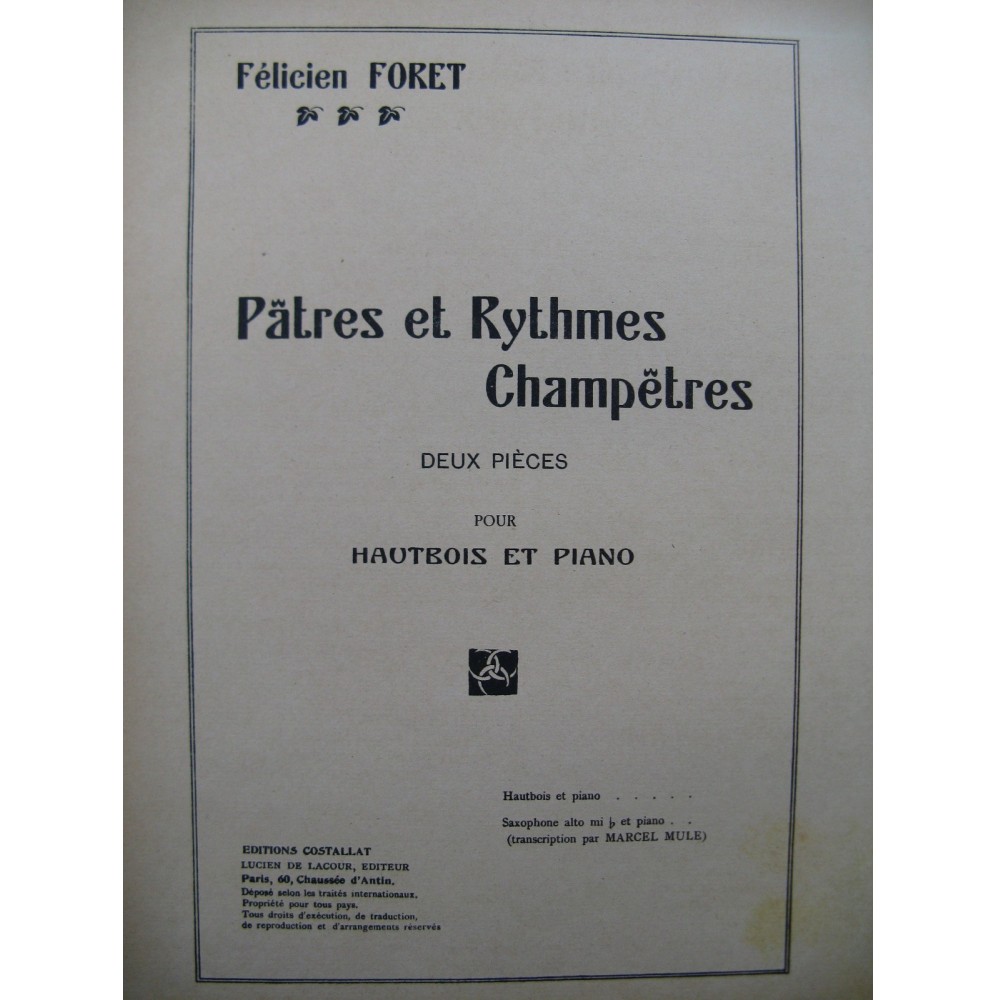 FORET Félicien Pâtres et Rythmes Champêtres Piano Saxophone 1947