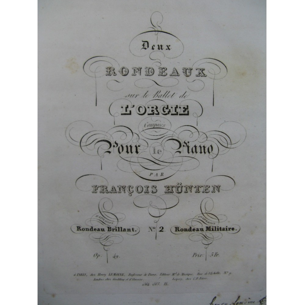 HÜNTEN François Rondeau Militaire Piano ca1832