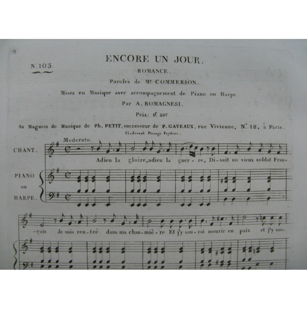 ROMAGNESI Antoine Encore un Jour Chant Piano ou Harpe ca1830