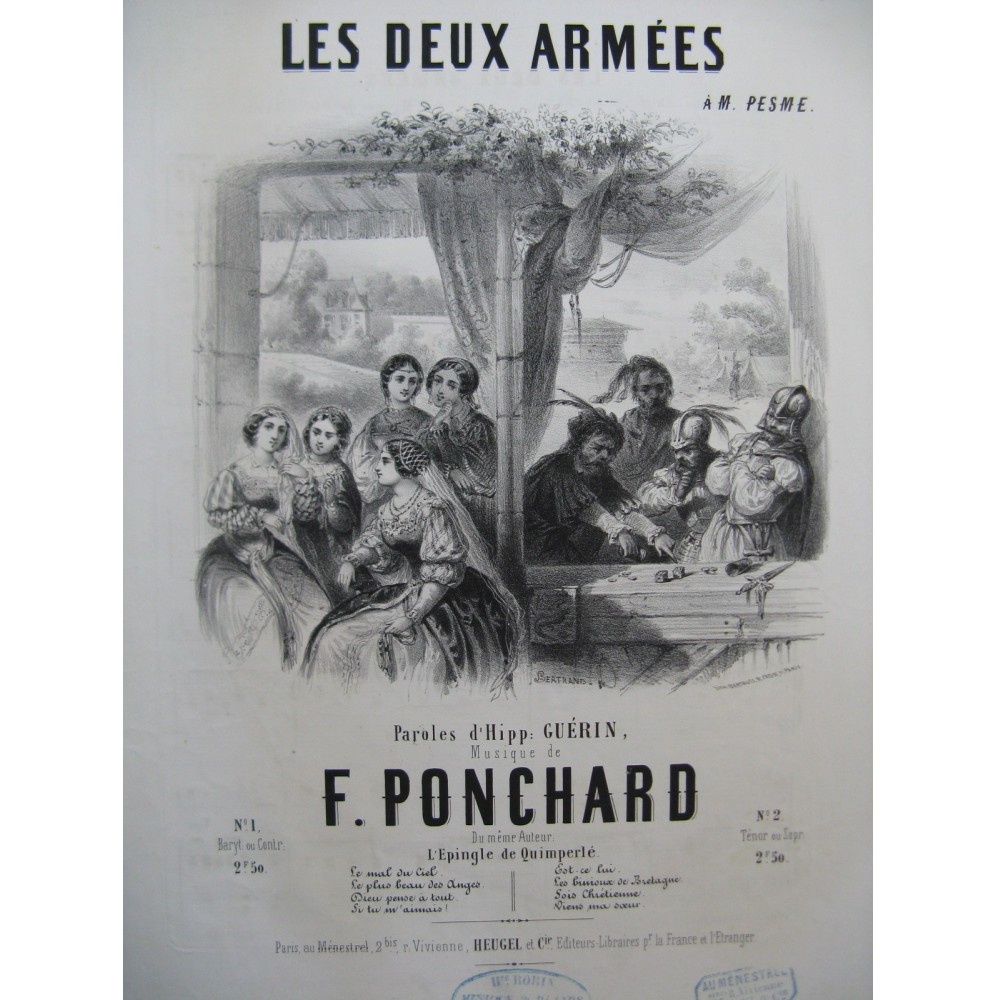 PONCHARD F. Les Deux Armées Chant Piano ca1850