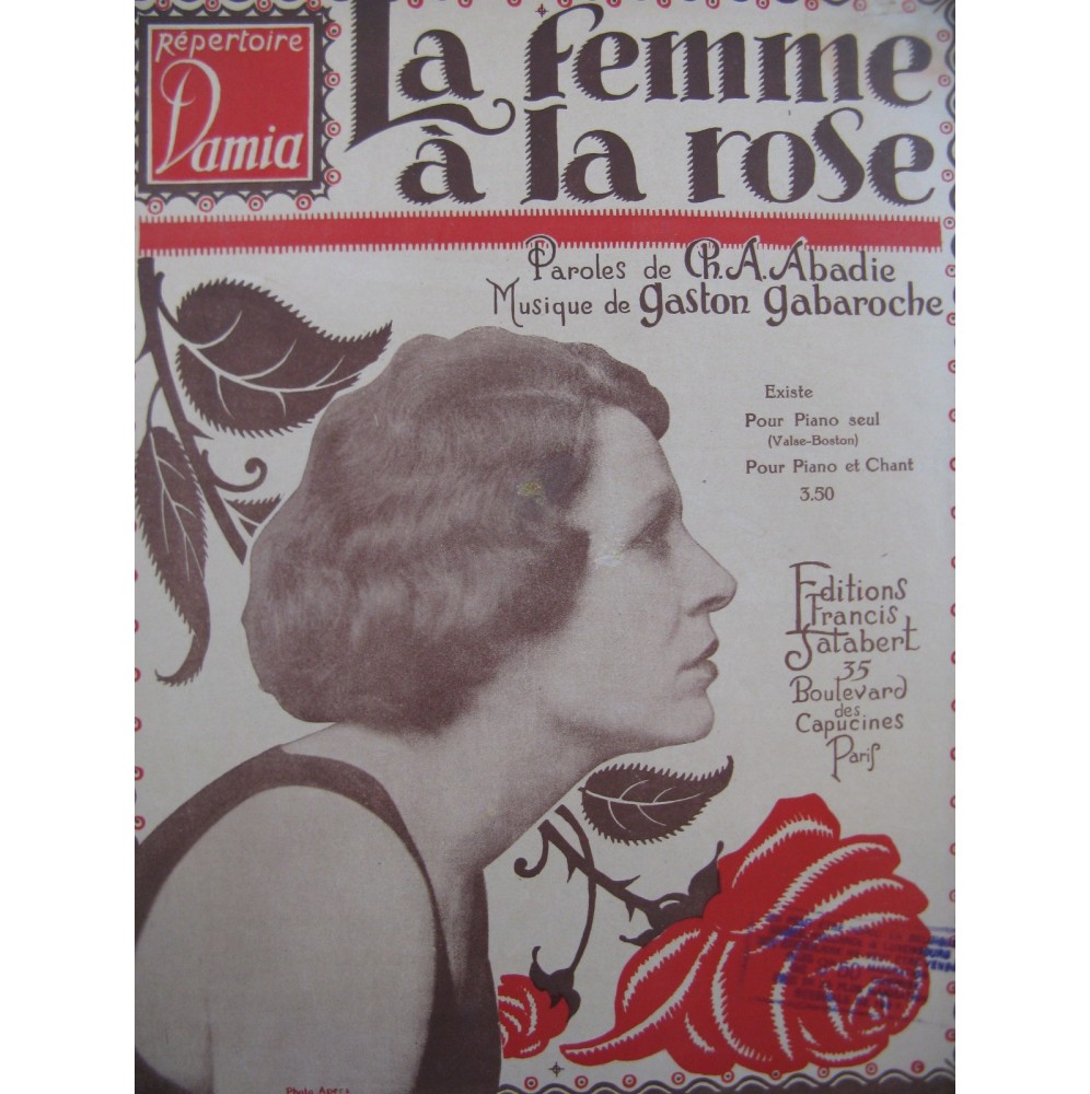 GABAROCHE Gaston La Femme à la rose Chant Piano 1921