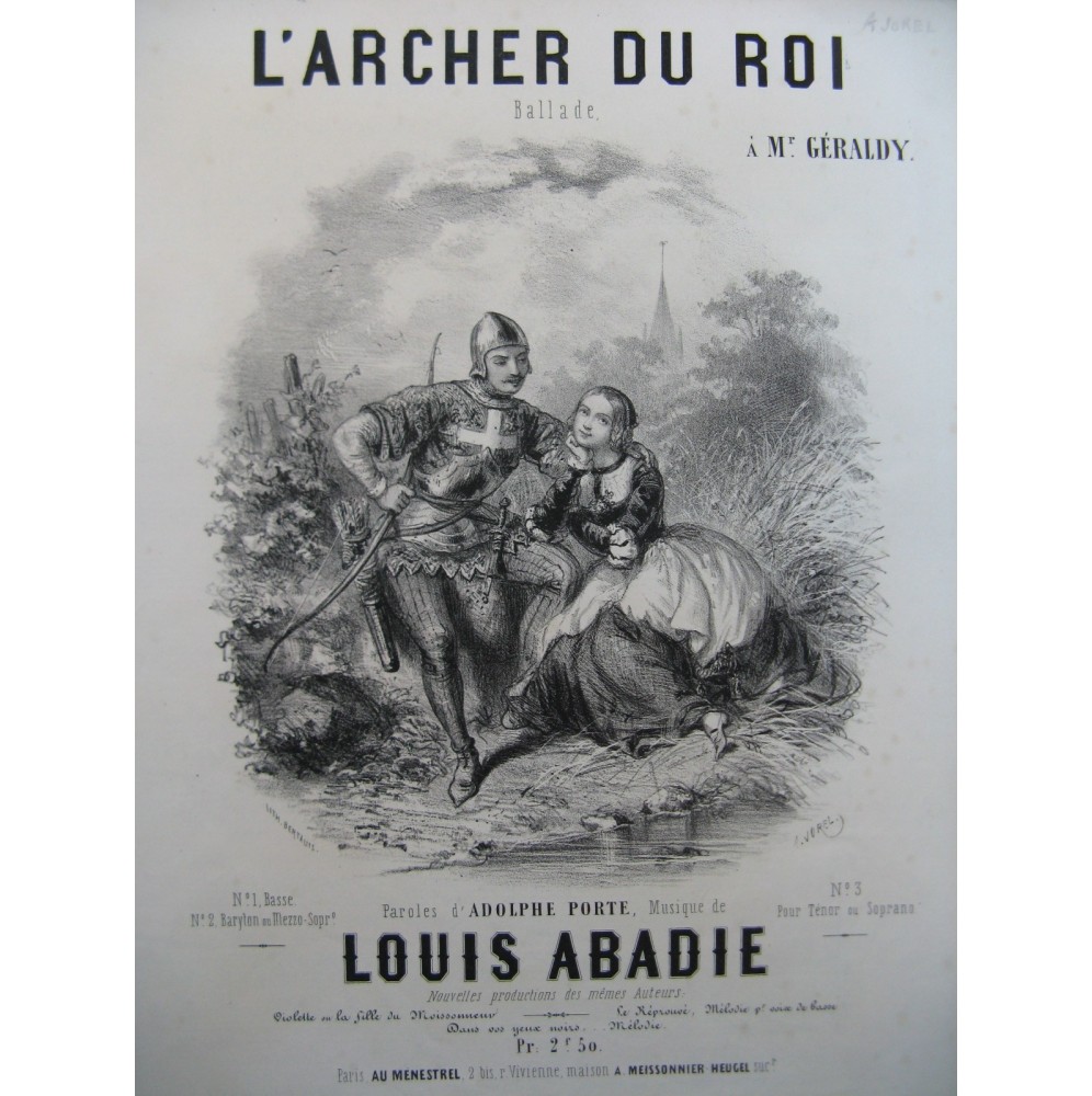 ABADIE Louis L'Archer du Roi Chant Piano ca1850
