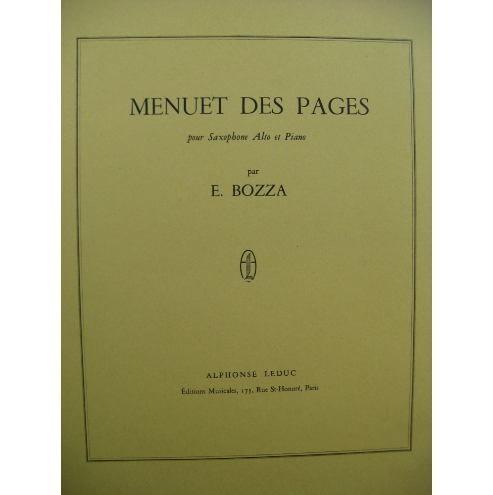 BOZZA Eugène Menuet des Pages Saxophone Piano 1964