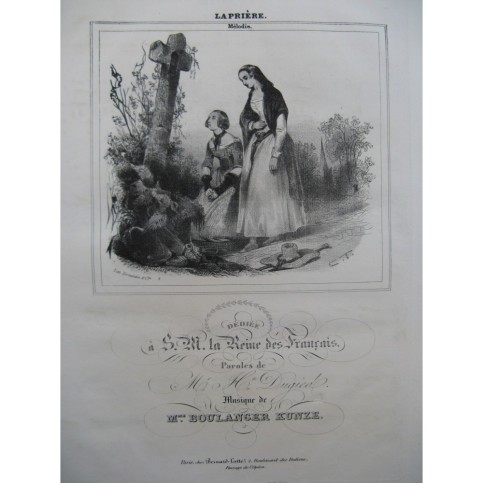 BOULANGER Kunze La Prière Chant Piano ca1840