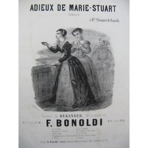 BONOLDI F. Adieux à Marie Stuart Chant Piano ca1850