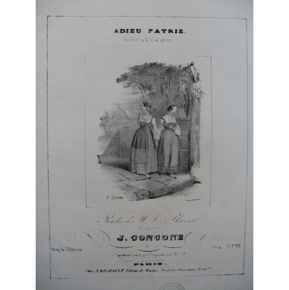 CONCONE Joseph Adieu Patrie Chant Piano ca1840