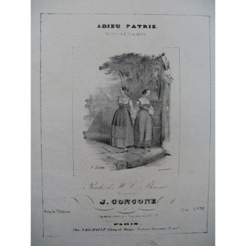 CONCONE Joseph Adieu Patrie Chant Piano ca1840