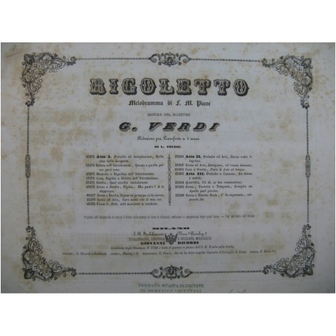 VERDI Giuseppe Rigoletto Preludio ed Introduction Piano 4 mains 1851