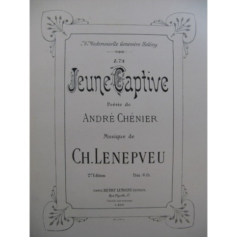 LENEPVEU Charles La Jeune Captive Chant Piano