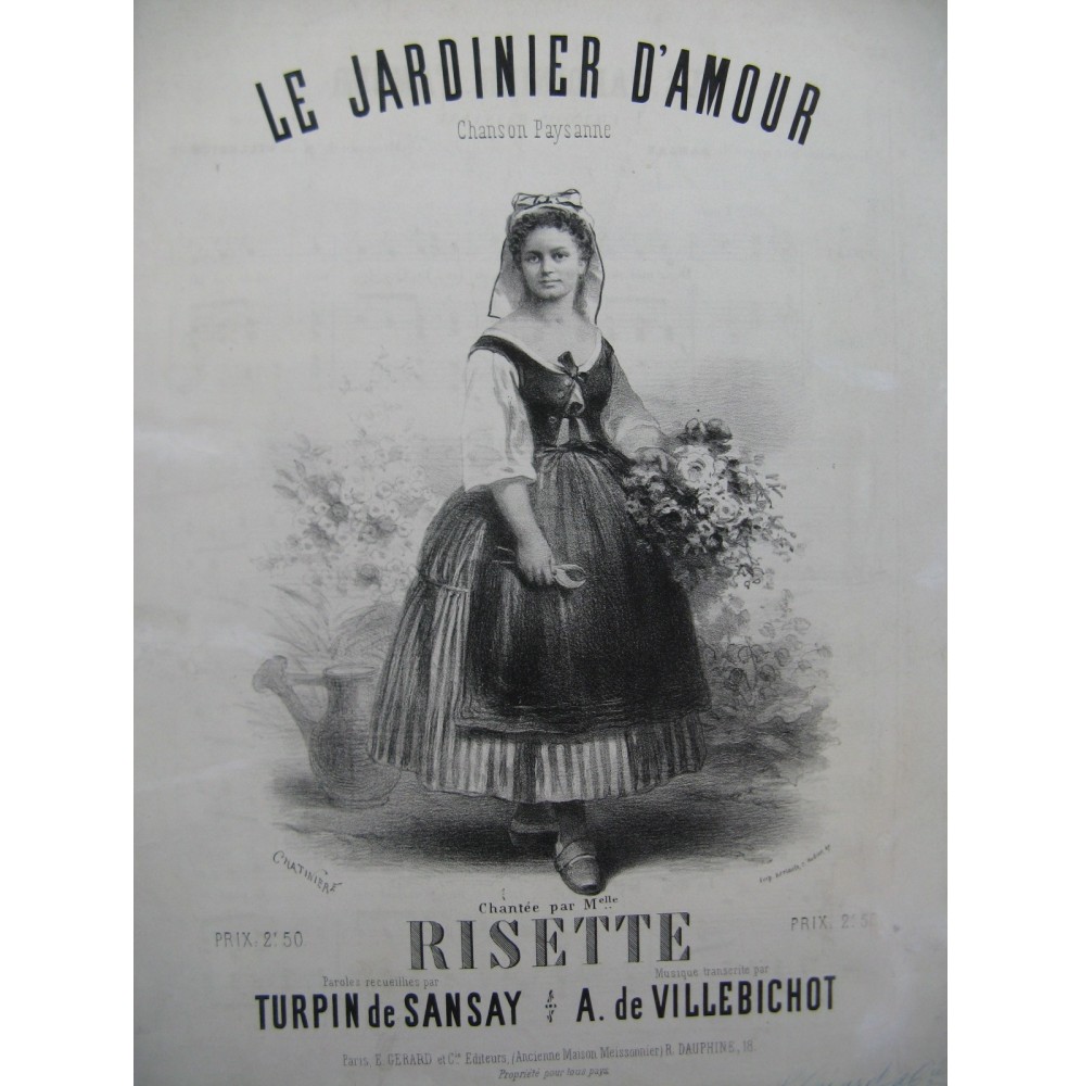 DE VILLEBICHOT Auguste Le Jardinier d Amour Chanson Piano XIXe siècle