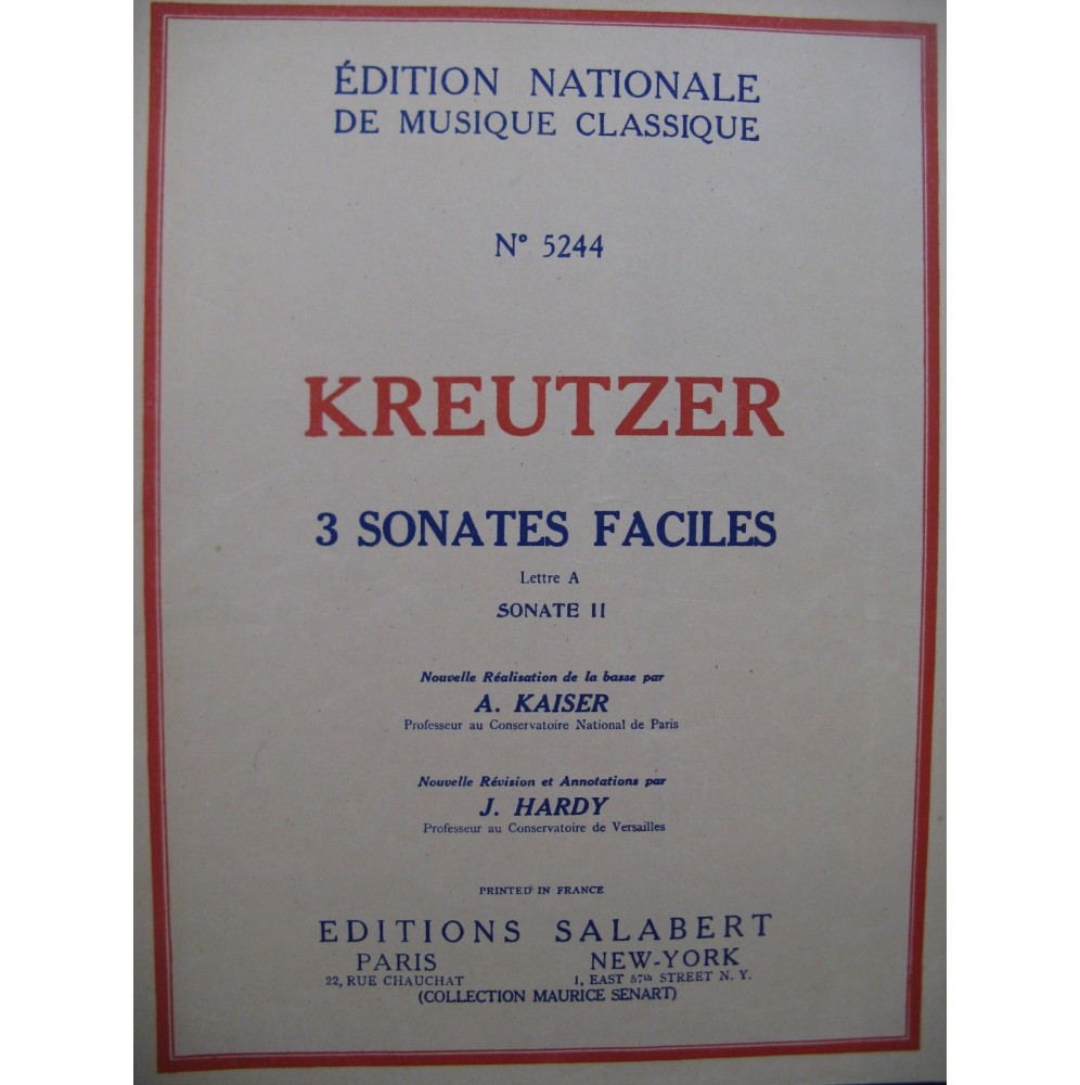 KREUTZER Rodolphe Sonate facile Lettre A No 2 Violon Piano