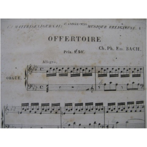 BACH C. P. E. Offertoire Orgue XIXe