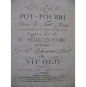 ISOUARD Nicolo Second Pot-Pourri Médecin Turc Piano Tambour ca1805