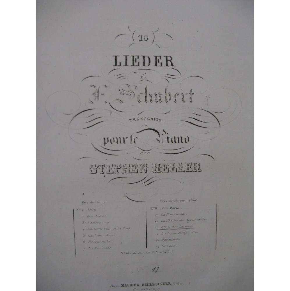 SCHUBERT Franz Éloge des Larmes Piano solo ca1838