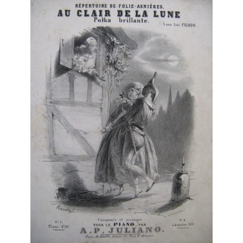 JULIANO Auguste Pilati Au Clair de la Lune Piano ca1850