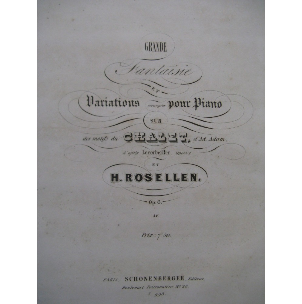 ROSELLEN Henri Grande Fantaisie Piano ca1840