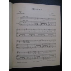 RABAUD Henri Reliques Chant Piano 1909