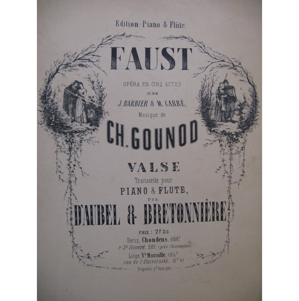GOUNOD Charles Faust Valse Piano Flûte ca1860