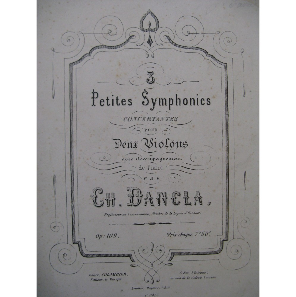 DANCLA Charles Petite Symphonie No 1 Piano 2 Violons ca1870