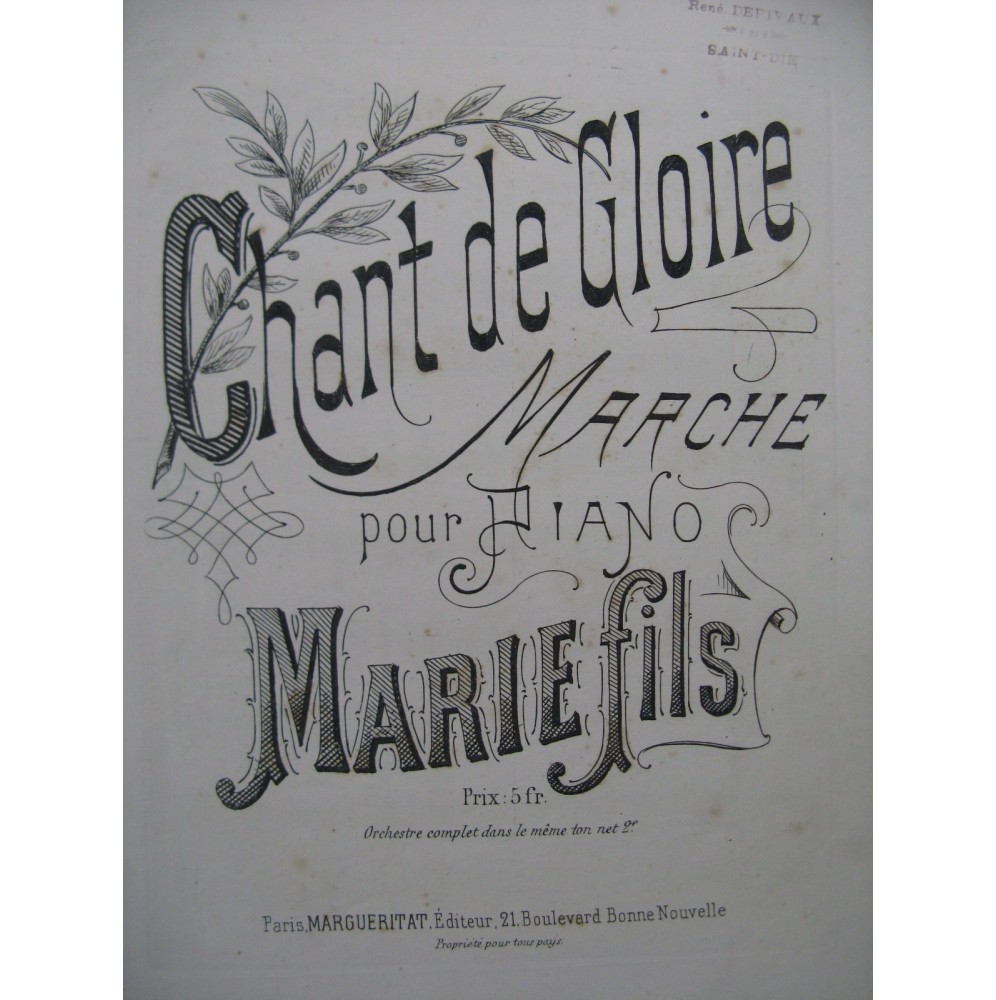 GABRIEL-MARIE Chant de Gloire Marche Piano XIXe