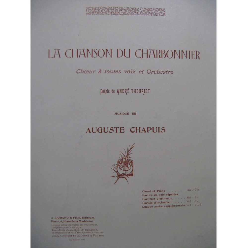 CHAPUIS Auguste La Chanson du Charbonnier Chant Orchestre 1903