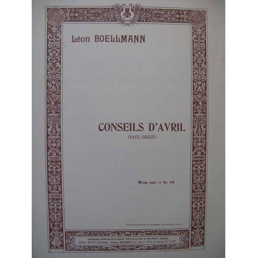 BOELLMANN Léon Conseils d'Avril Chant Piano 1907