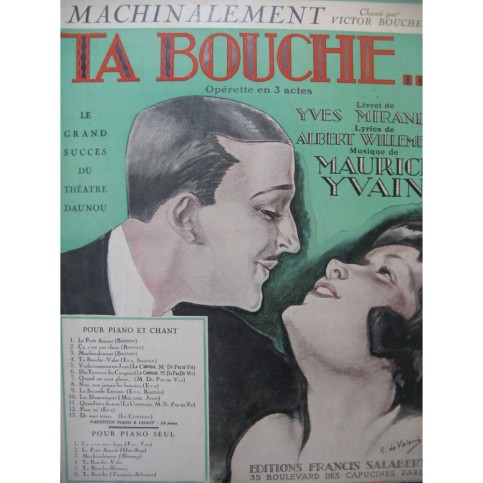 YVAIN Maurice Machinalement Chant Piano 1922