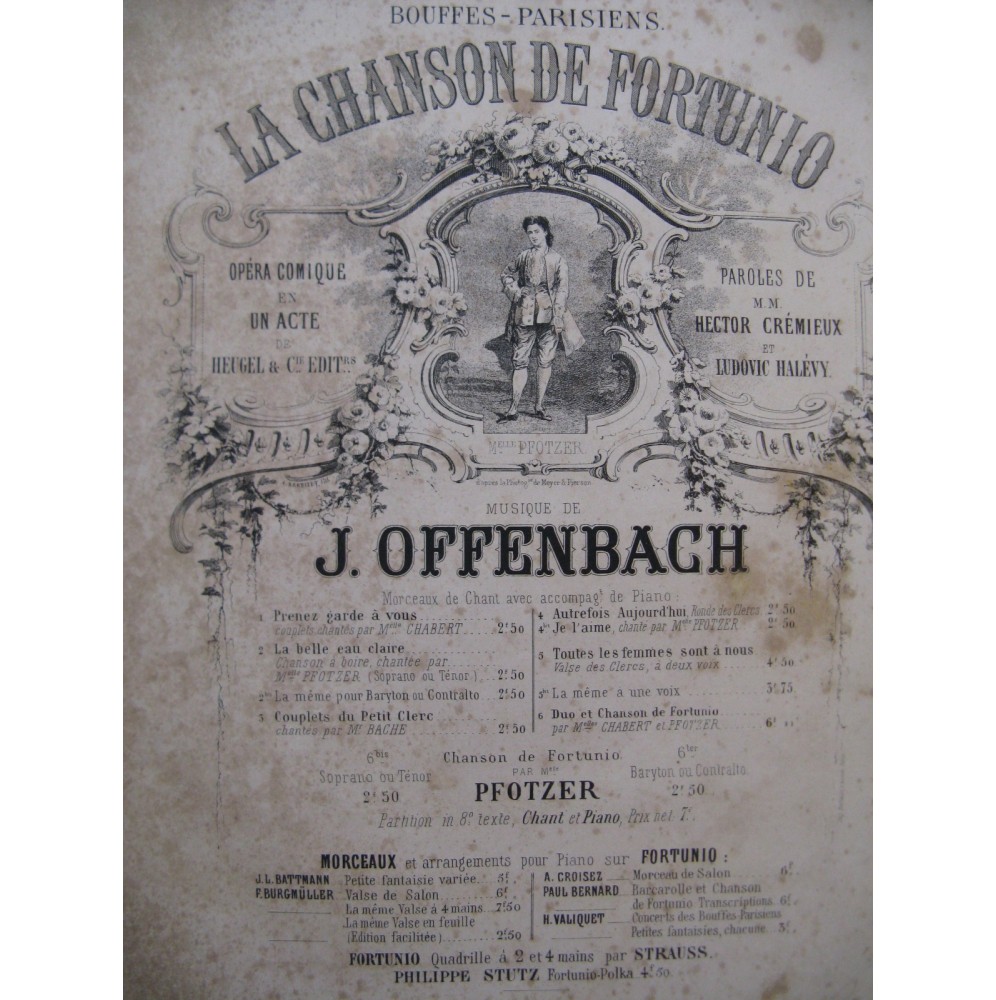 OFFENBACH Jacques La Chanson de Fortunio Chant Piano ca1857