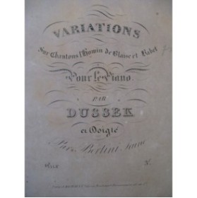 DUSSEK J. L. Variations sur Chantons l'Hymen Piano ca1850