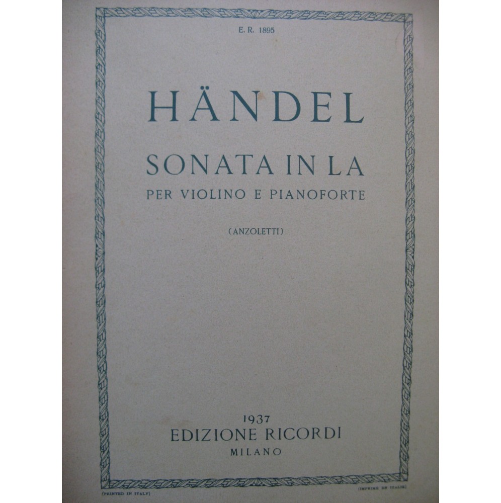 HAENDEL G. F. Sonata in La Violon Piano 1937