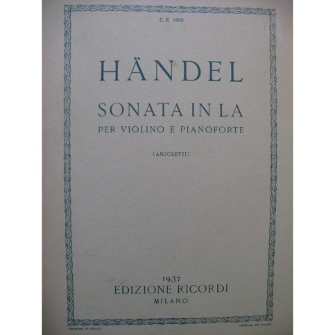 HAENDEL G. F. Sonata in La Violon Piano 1937