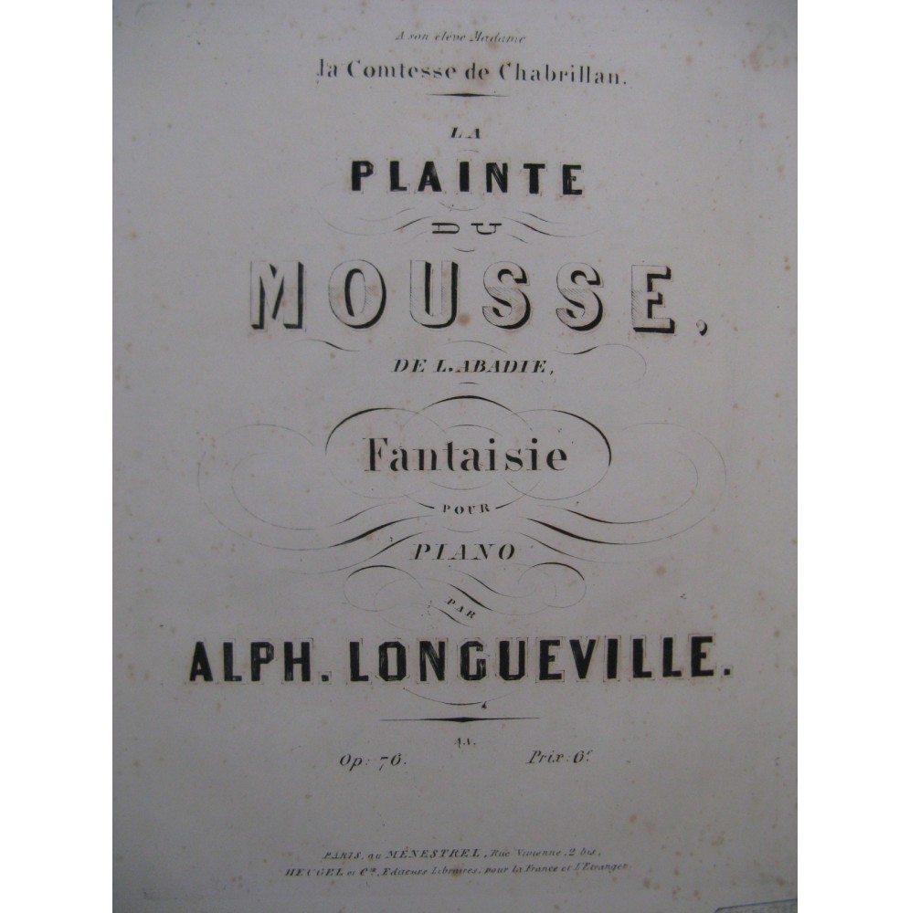 LONGUEVILLE Alph. La Plainte du Mousse Piano XIXe siècle