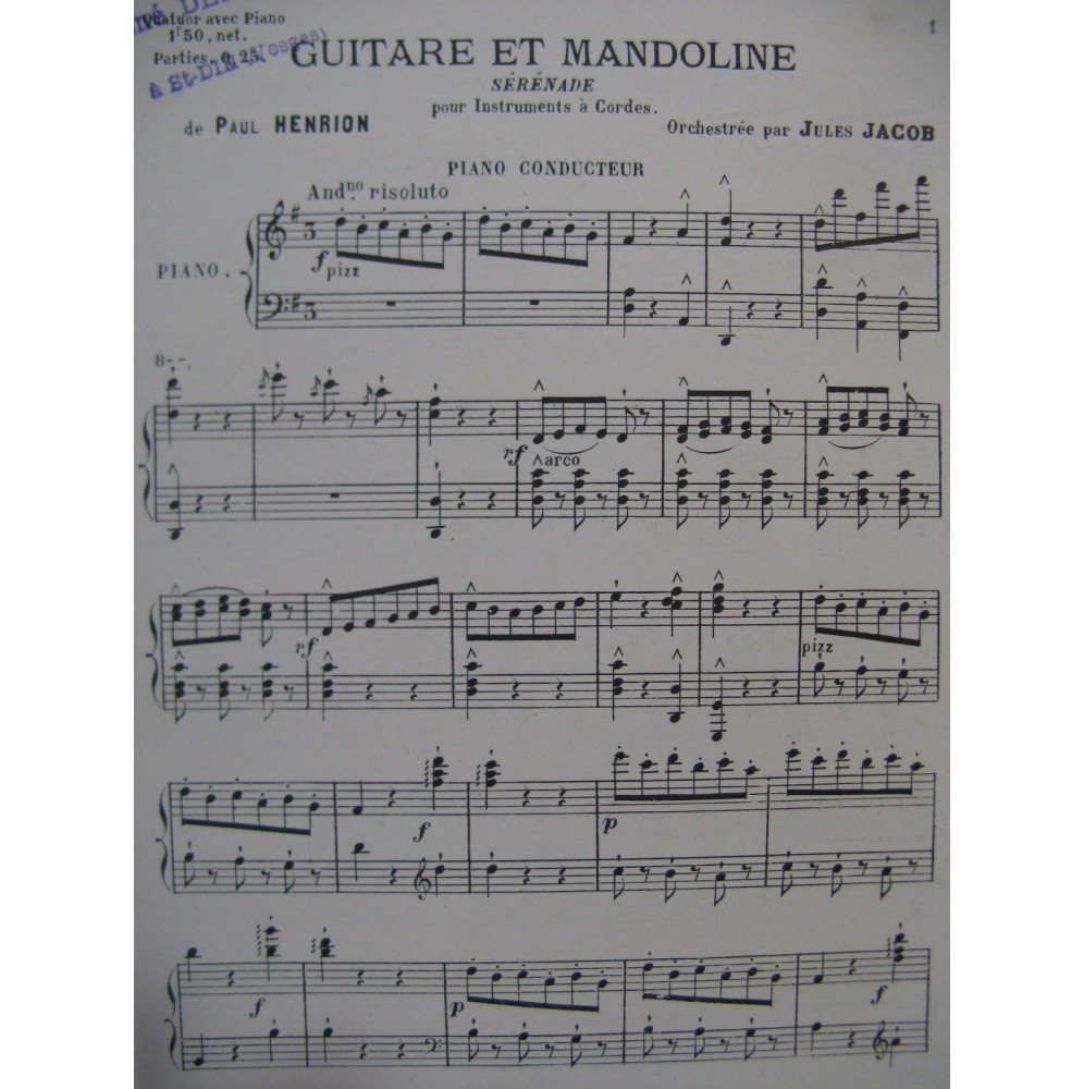 HENRION Paul Guitare et Mandoline Sérénade Piano Cordes