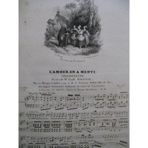 PANSERON Auguste L'Amour En A Menti Chant Piano ca1830