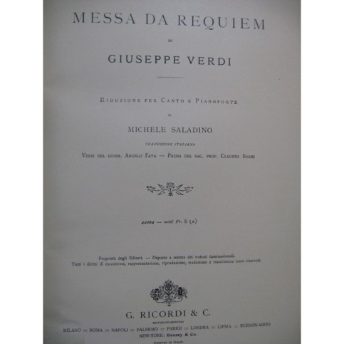 VERDI Giuseppe Requiem Chant Piano