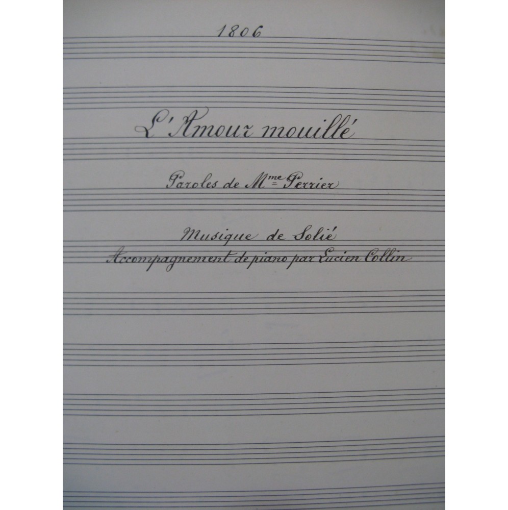 SOLIÉ L'Amour mouillé Manuscrit Chant Piano 1917