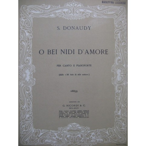 DONAUDY S. O Bei nidi d'amore Chant Piano 1950