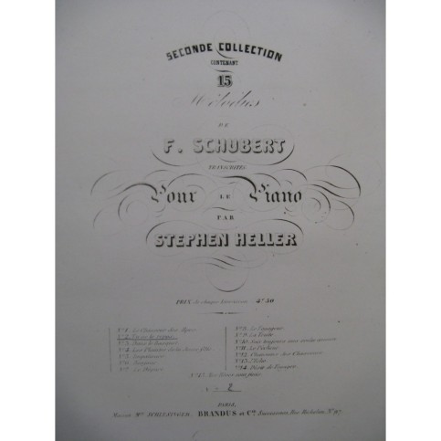 SCHUBERT Franz Tu es le Repos Piano ca1848